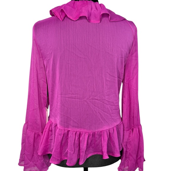 L.I.F.E. ruffle bell sleeve blouse pink sheer tie front size S Y2K boho - Picture 5 of 7